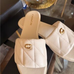 Coach Women's Sandals in Cream with Gold Accent